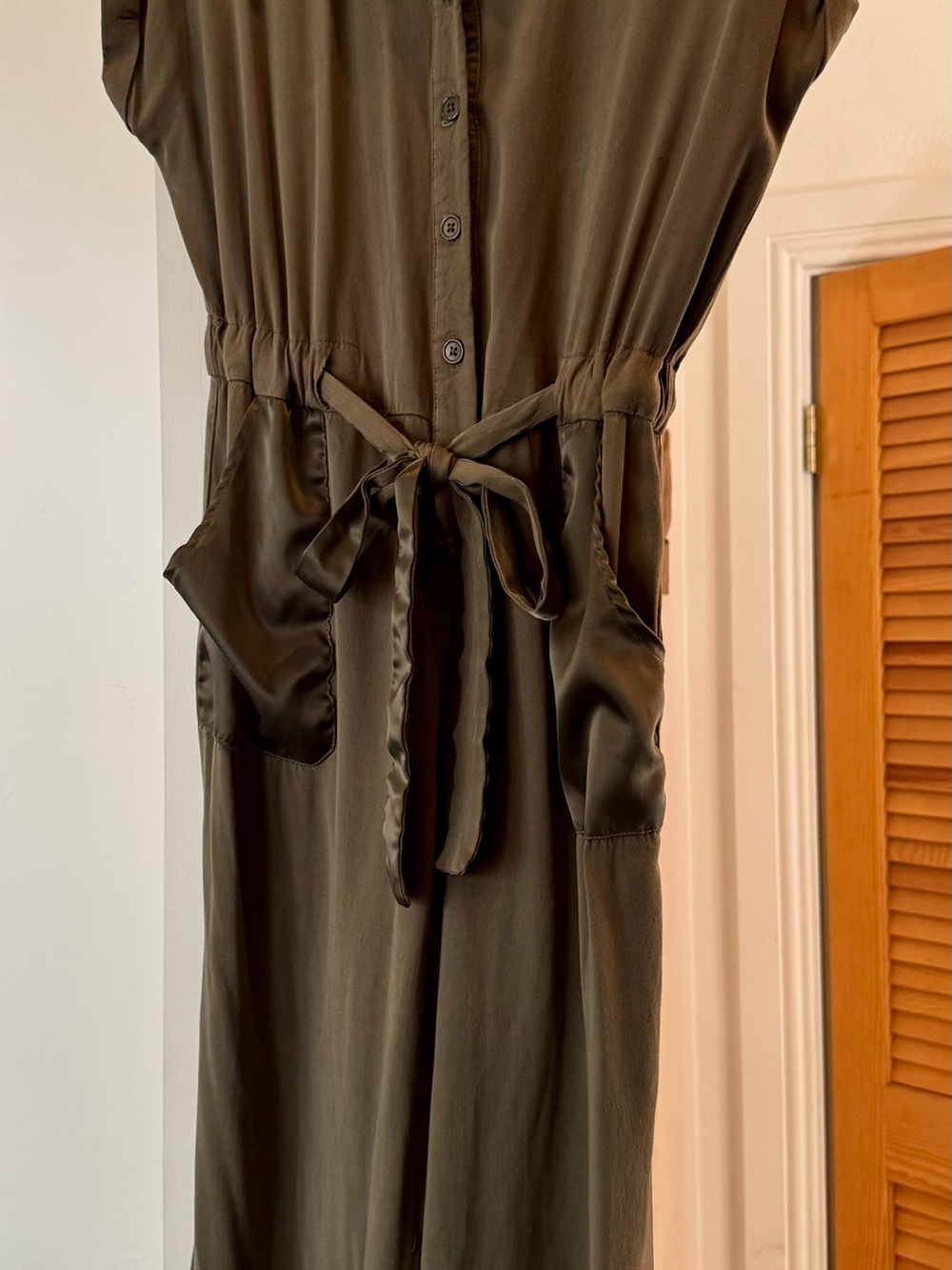 Apt. 9 Olive Green Button-Front Midi Jumper with Tie Waist